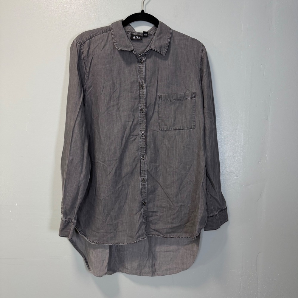 ANA A New Approach Gray Cotton Lyocell Button Down Shirt XL